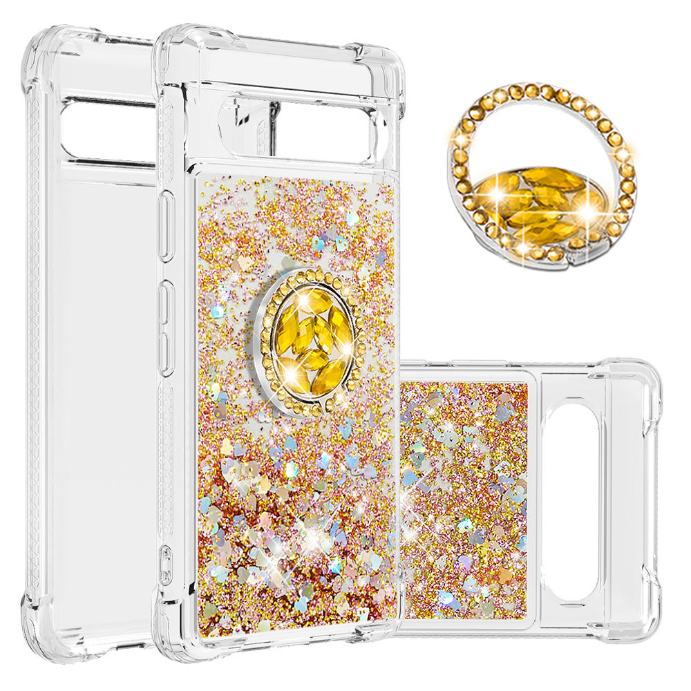 For Google Pixel 7a YB Quicksand Series-7 Liquid Quicksand TPU Phone Case Ring Kickstand Anti-drop Cover For Google Pixel 7a YB Quicksand Series-7 Liquid Quicksand TPU Phone Case Ring Kickstand Anti-drop Cover